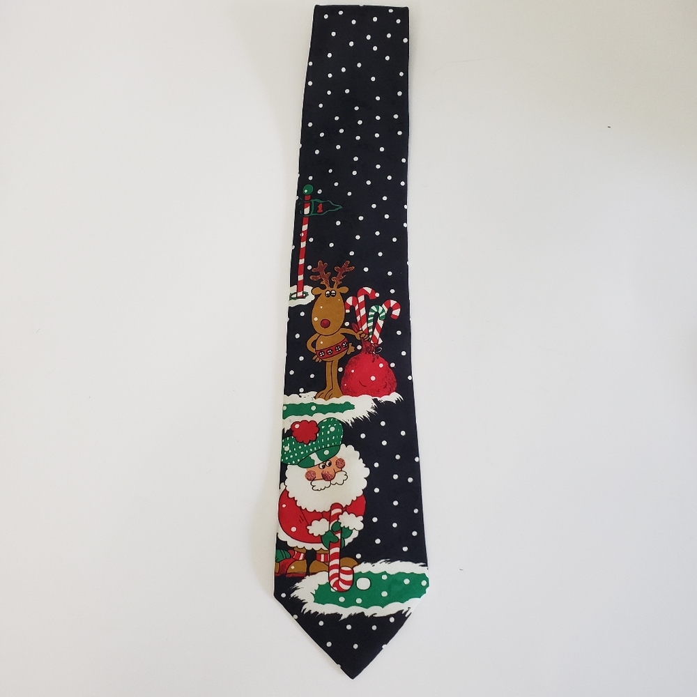 Hallmark Tie Happy Holidays Santa & Reindeer Playing Golf by MMG Party Work
